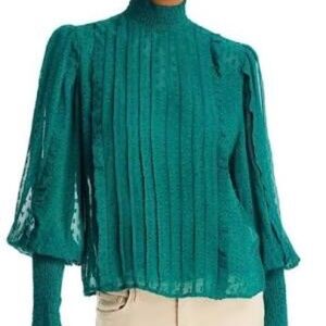 Farm Rio emerald ruffled long sleeve blouse